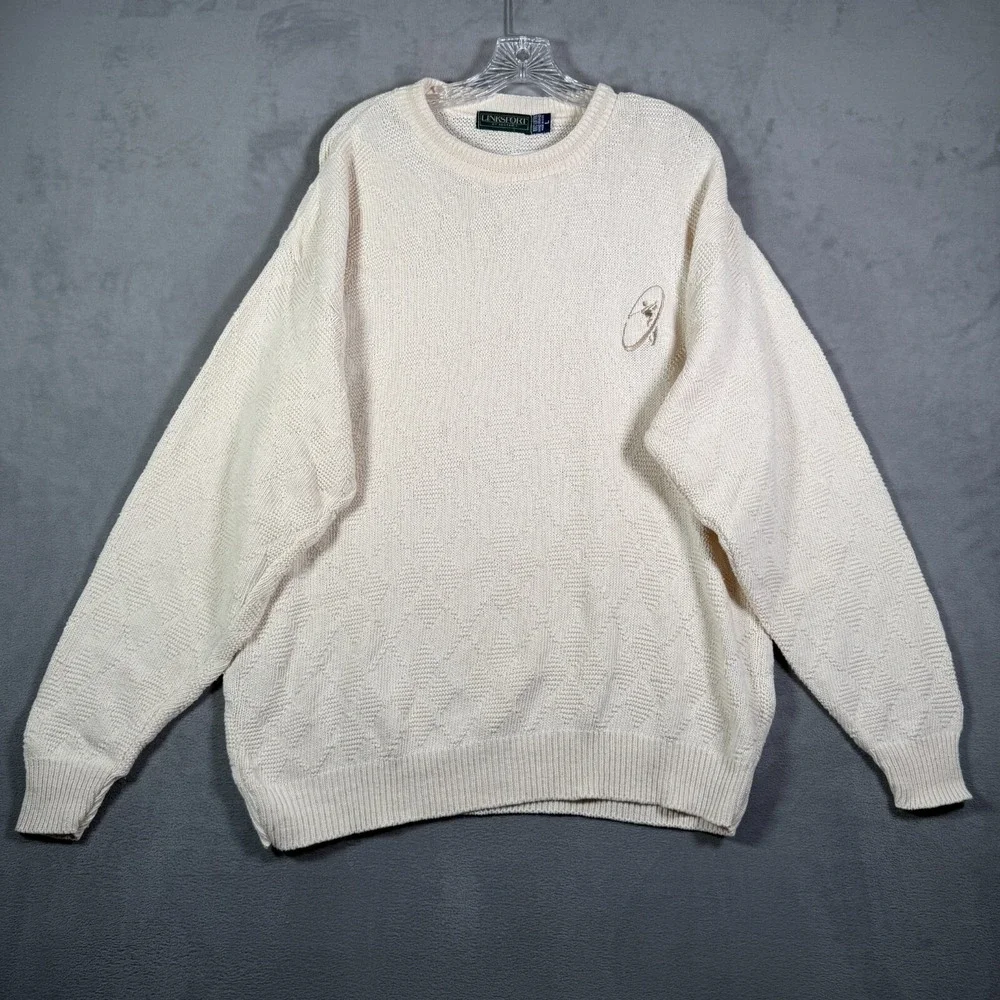 Linksport Sweater‎ Mens L Ivory 3D Geometric Oversized Chunky Golf Fisherman NEW